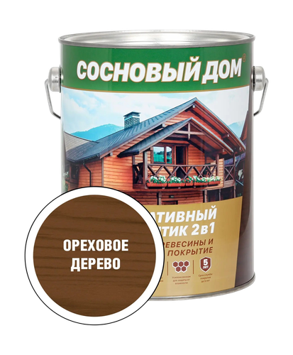 Антисептик д/древесины СОСНОВЫЙ ДОМ декоративный ореховое дерево, вид