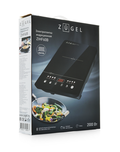 Настольная плита ZUGEL индукционная 310х395х85, цв.черный, вид