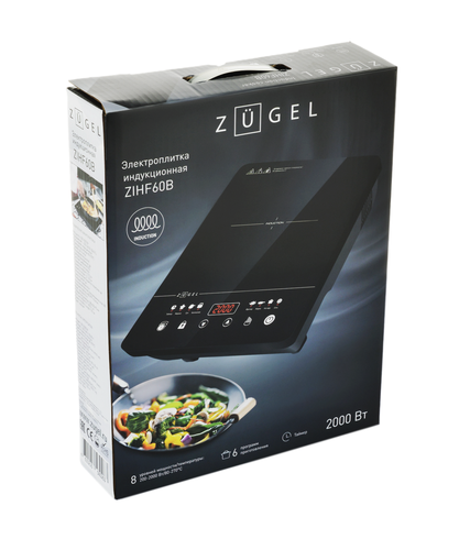 Настольная плита ZUGEL индукционная 310х395х85, цв.черный, крупный план