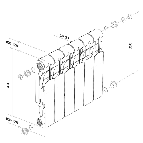 Радиатор ROYAL THERMO алюминиевый Revolution A 350 - 8 секц., крупный план