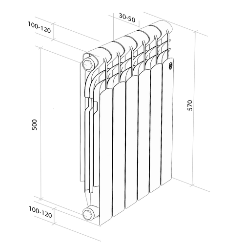 Радиатор ROYAL THERMO алюминиевый Revolution A 500 - 4 секц., вид
