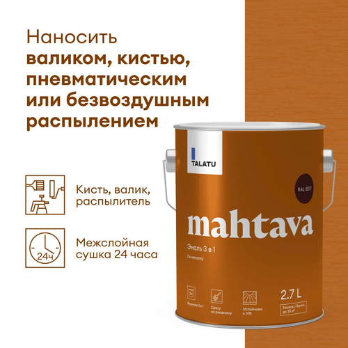 Грунт-эмаль TALATU алкидная глянцевая mahtava ral 8017 шоколадно-коричневый, крупный план