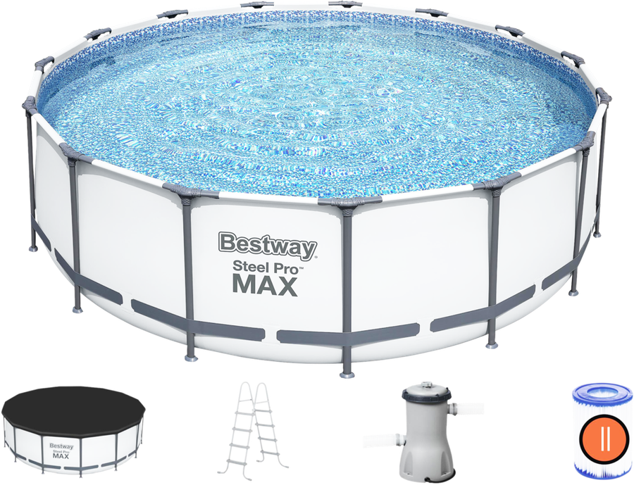 Бассейн каркасный BESTWAY Steel Pro Max 16015л 457х122см, с фильтром- насосом, лестницей и тентом,Арт. 56438, превью
