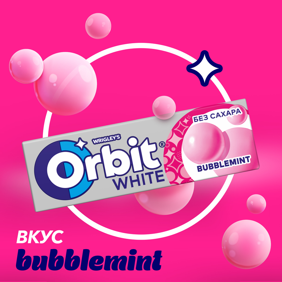 Жевательная резинка ORBIT Белоснежный Bubblemint, 13,6г, предпросмотр