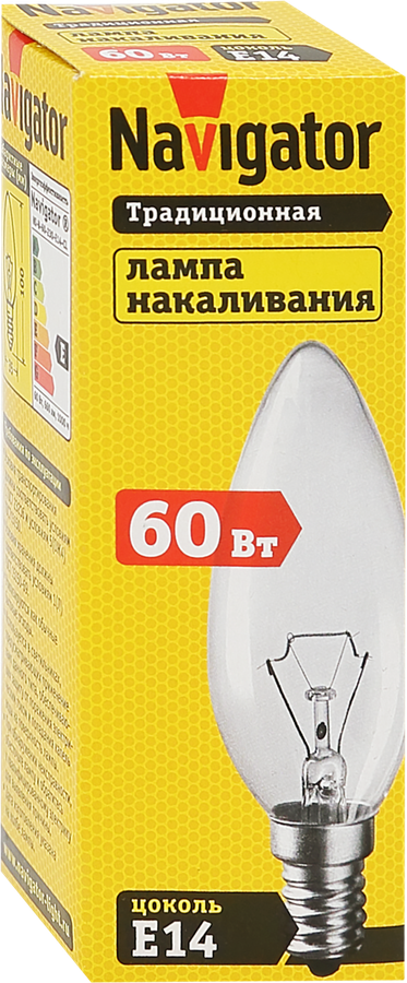 Лампа накаливания NAVIGATOR 60Вт Е14, прозрачная, свеча, предпросмотр