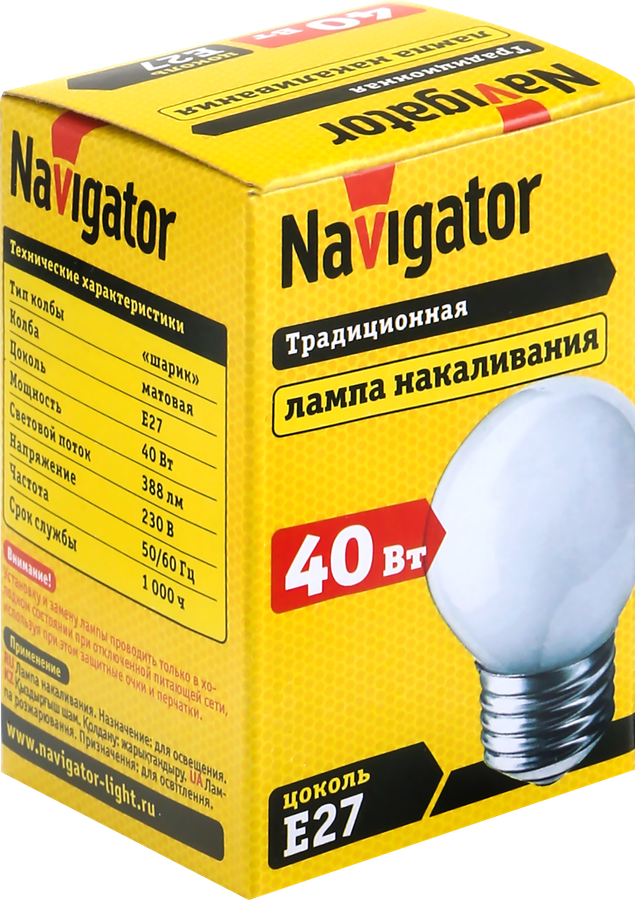 Лампа накаливания NAVIGATOR 40Вт Е27, матовая, шар, предпросмотр