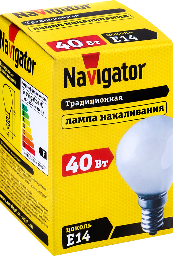 Лампа накаливания NAVIGATOR 40Вт Е14, матовая, шар, предпросмотр