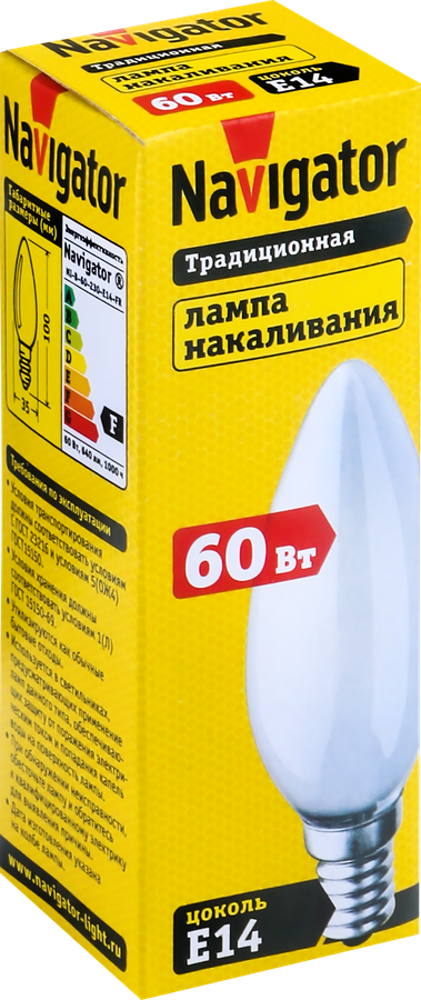 Лампа накаливания NAVIGATOR 60Вт Е14, матовая, свеча, превью