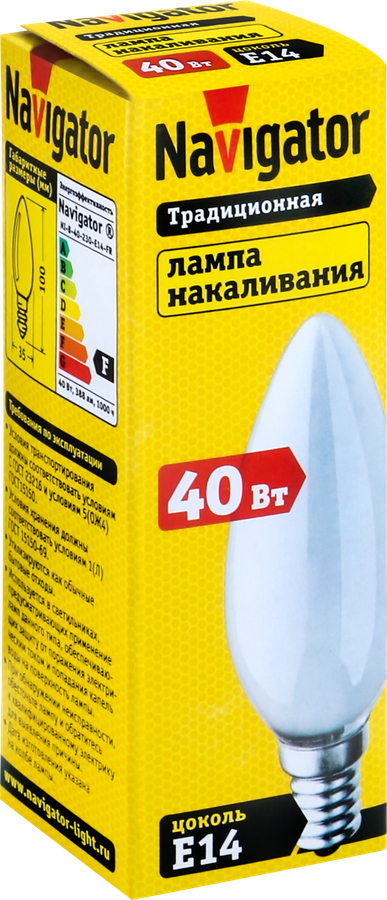 Лампа накаливания NAVIGATOR 40Вт Е14, матовая, свеча, предпросмотр
