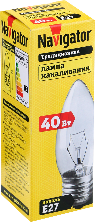 Лампа накаливания NAVIGATOR 40Вт Е27, прозрачная, свеча, превью