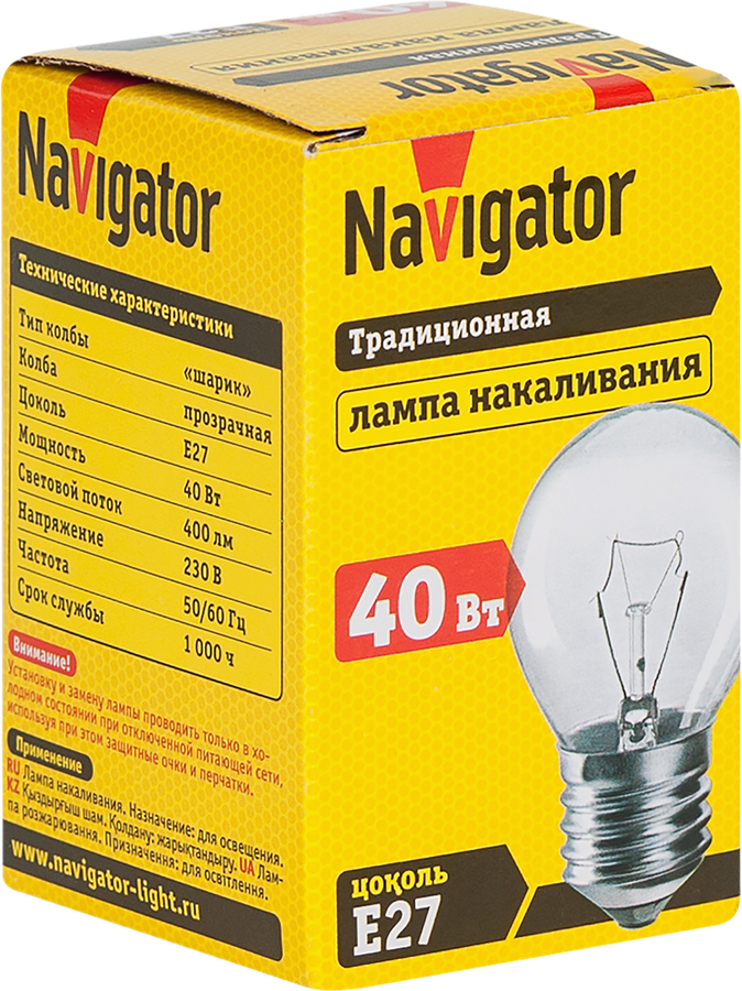 Лампа накаливания NAVIGATOR 40Вт Е27, прозрачная, шар, предпросмотр
