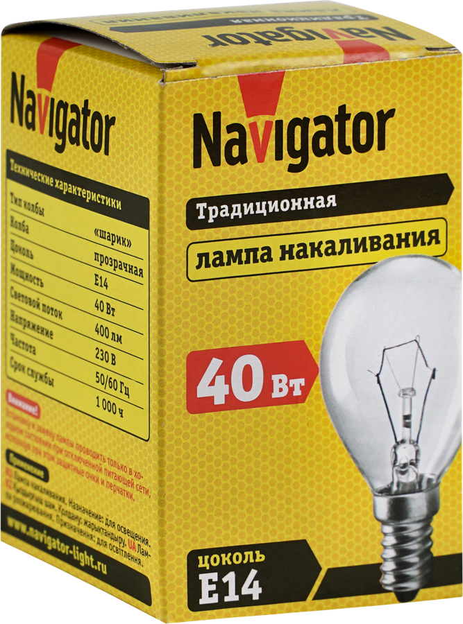 Лампа накаливания NAVIGATOR 40Вт Е14, прозрачная, шар, превью