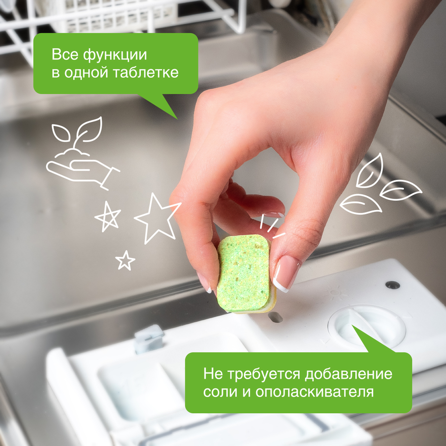 Таблетки для посудомоечной машины SYNERGETIC биоразлагаемые бесфосфатные, 25шт, предпросмотр