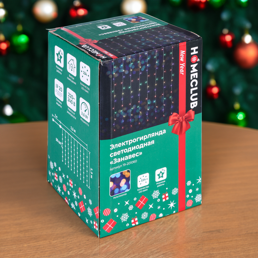 Электрогирлянда HOMECLUB Занавес 154LED-ламп, 1,5х1,3м, RGB мультиколор 
Арт. BLS2039, превью