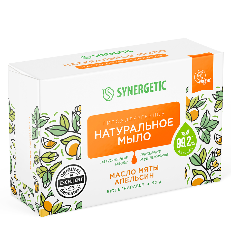 Мыло туалетное SYNERGETIC Масло мяты и апельсин, 90г, превью