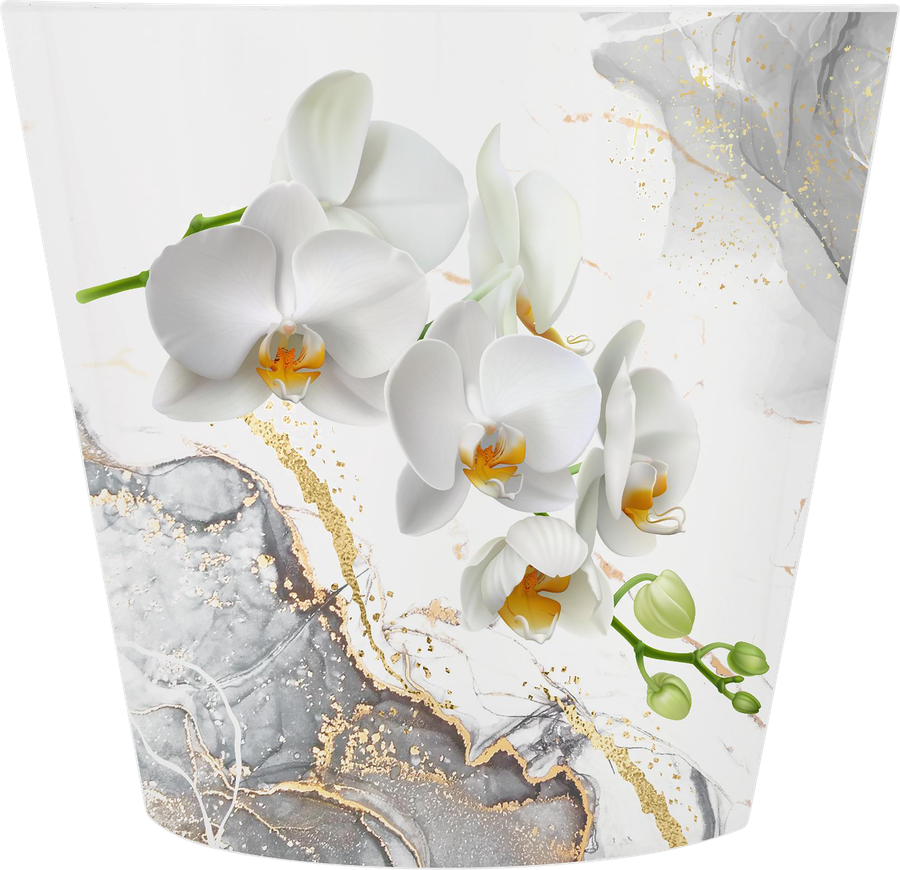Горшок для цветов с дренажной вставкой INGREEN London Orchid Deco 1,6л d=16см, дизайн белая орхидея, Арт. IG619610519, превью