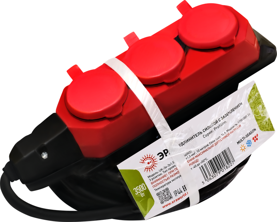 Удлинитель силовой ЭРА UK-3e-3x1,5-10m-IP44(KG) 3 розетки, Арт. Б0057580, превью