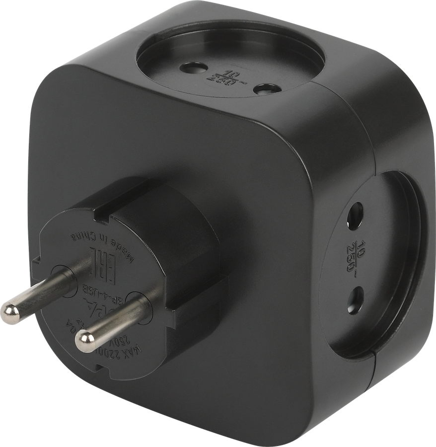 Разветвитель электрический ЭРА SP-4-USB-B на 4 розетки+2xUSB, 2400mA, без заземления, 10А, черный, Арт. Б0049536, превью