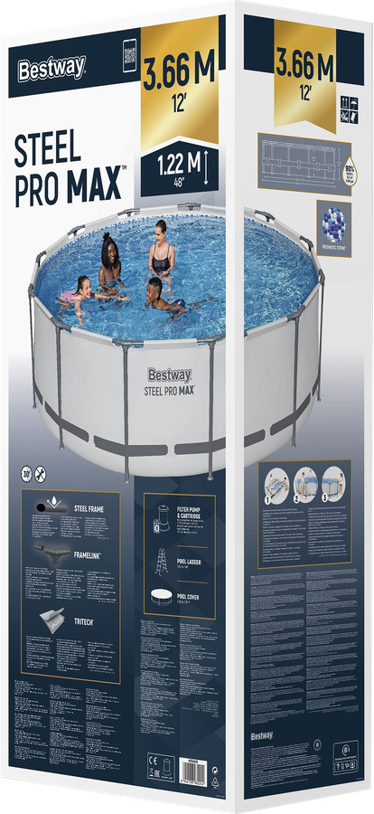 Бассейн каркасный BESTWAY Steel Pro Max 366x122см 10250л, с фильтром-насосом, лестницей и тентом, Арт. 56420, предпросмотр