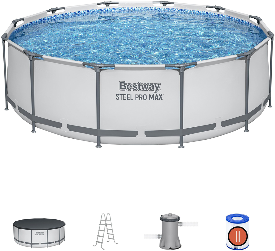 Бассейн каркасный BESTWAY Steel Pro Max 366x122см 10250л, с фильтром-насосом, лестницей и тентом, Арт. 56420, превью