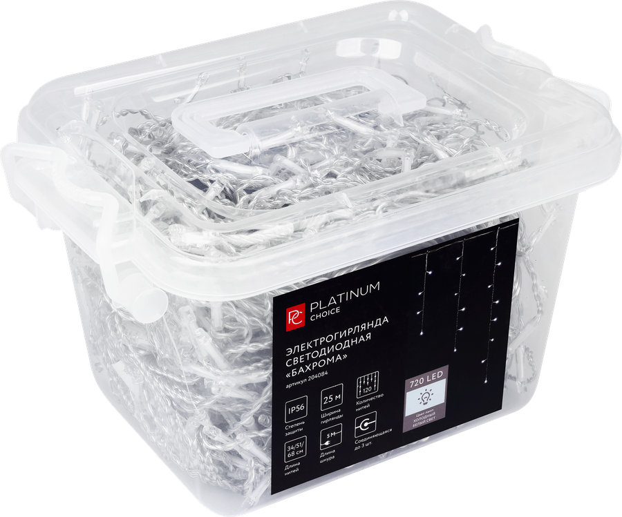 Электрогирлянда PLATINUM CHOICE Бахрома, 720LED, 25м, холодный белый, соединяемая, IP56, превью