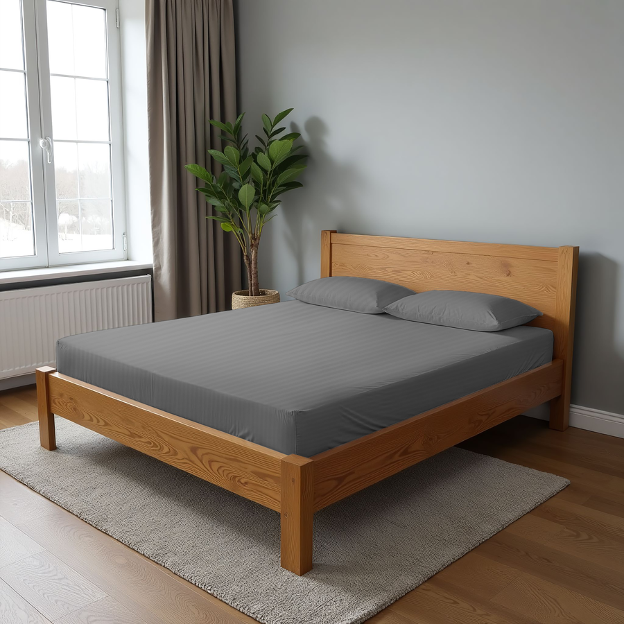 Простыня на резинке HOMECLUB 160x200см (+/-3см), серая, страйп-сатин, Арт. ПРНС160х200сер, превью