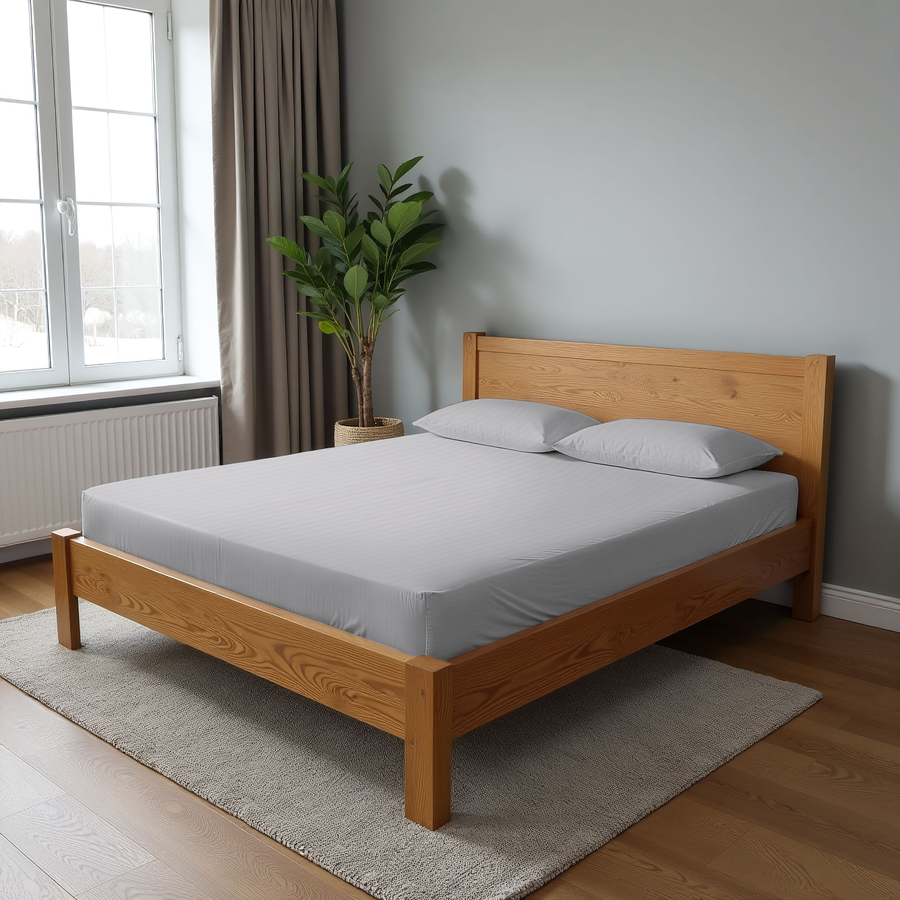 Простыня на резинке HOMECLUB 180x200см, белая, страйп-сатин, предпросмотр