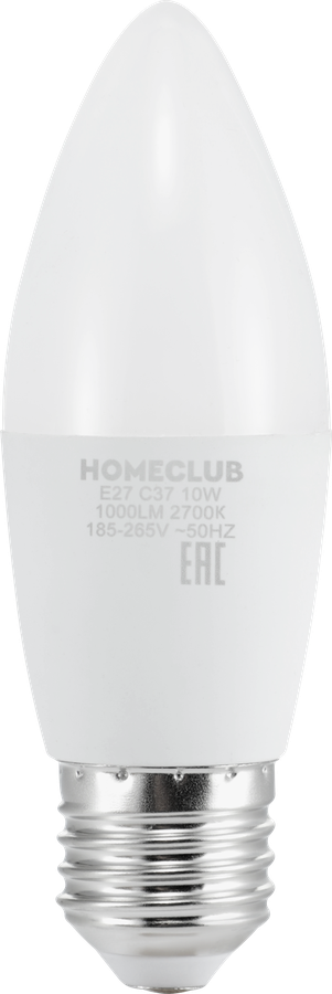 Лампа светодиодная HOMECLUB свеча 10Вт E27 теплый свет, Арт. LED-C39-10E2727, превью