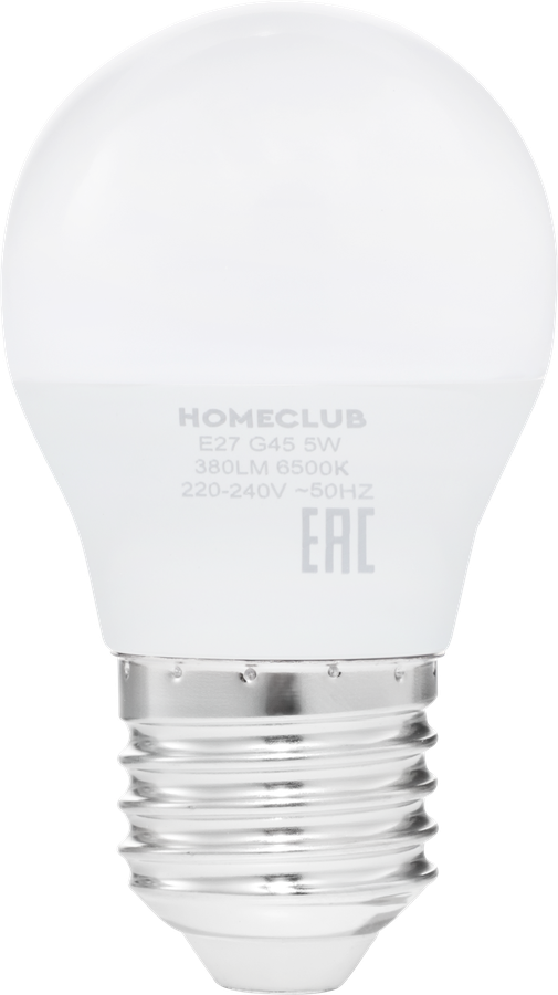 Лампа светодиодная HOMECLUB шар 5Вт E27 холодный свет, Арт. LED-G45-5E2765, превью