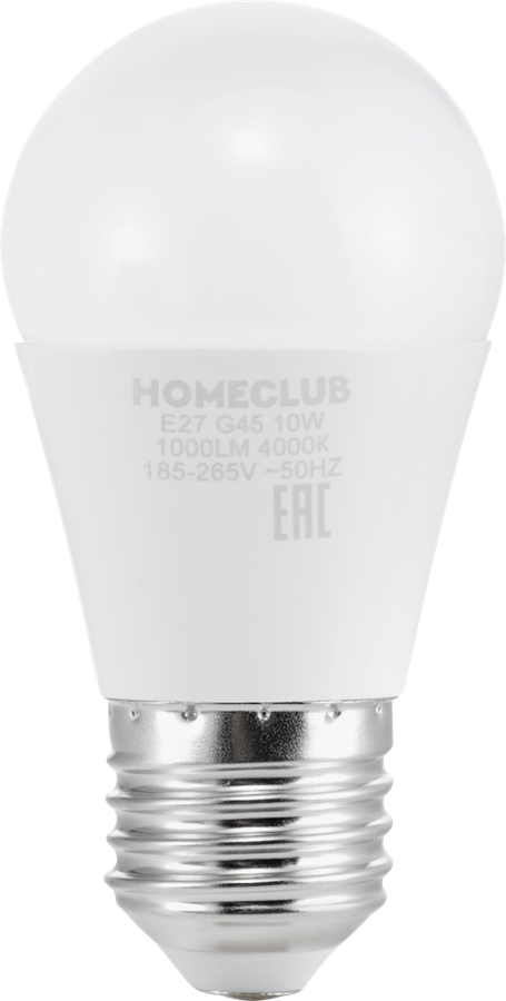 Лампа светодиодная HOMECLUB шар 10Вт E27 нейтральный свет, Арт. LED-G45-10E2740, превью