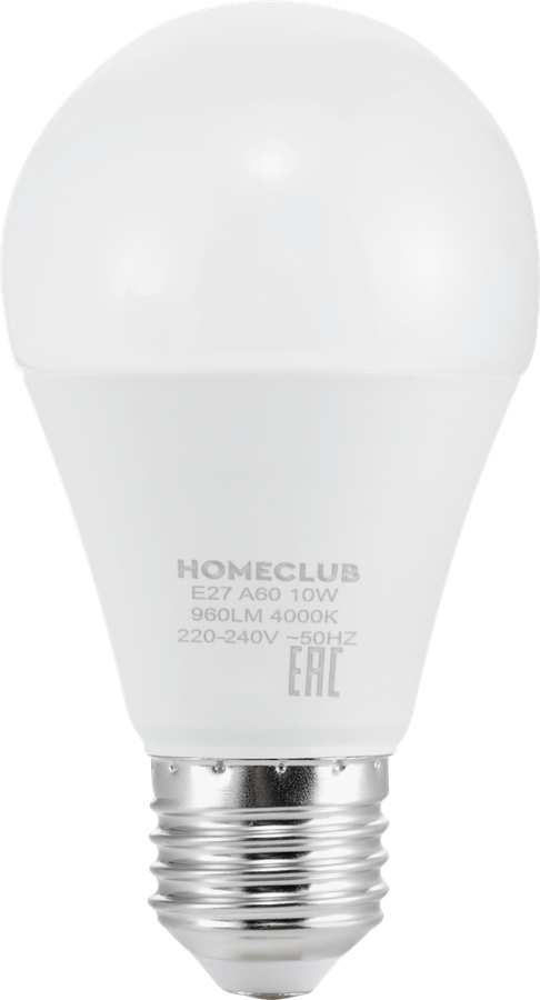 Лампа светодиодная HOMECLUB груша 10Вт E27 нейтральный свет, Арт. LED-A60-10E2740, предпросмотр