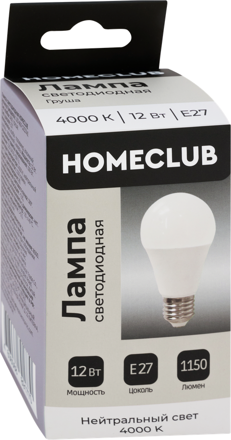 Лампа светодиодная HOMECLUB груша 12Вт E27 нейтральный свет, Арт. LED-A60-12E2740, превью