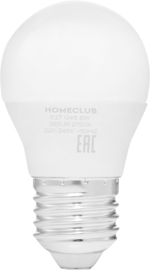 Лампа светодиодная HOMECLUB шар 5Вт E27 теплый свет, Арт. LED-G45-5E2727, предпросмотр