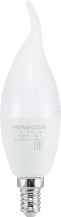 Лампа светодиодная HOMECLUB свеча на ветру 10Вт Е14 теплый свет, Арт. LED-CW39-10Е1427, предпросмотр