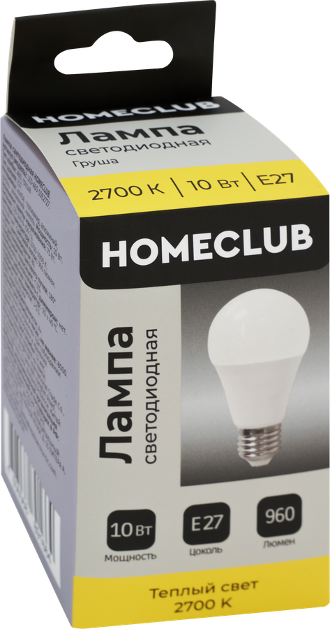 Лампа светодиодная HOMECLUB груша 10Вт E27 теплый свет, Арт. LED-A60-10E2727, превью