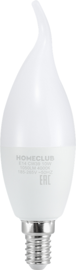 Лампа светодиодная HOMECLUB свеча на ветру 10Вт Е14 нейтральный свет, Арт. LED-CW39-10Е1440, предпросмотр
