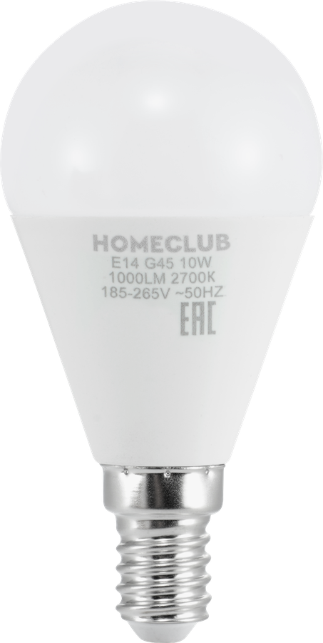 Лампа светодиодная HOMECLUB шар 10Вт E14 теплый свет, Арт. LED-G45-10E1427, превью