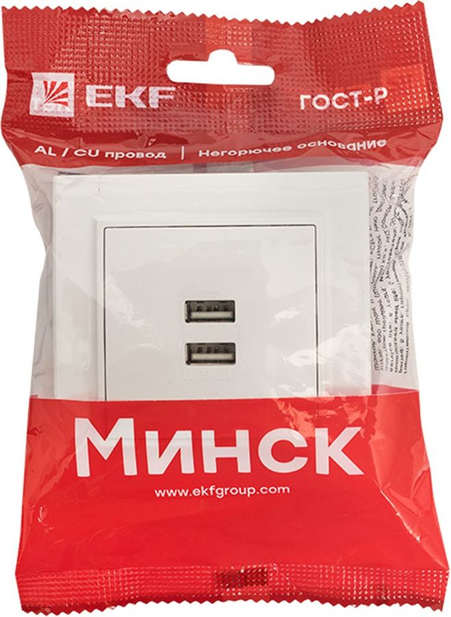 Розетка USB Type A 2 поста EKF Минск белый, превью