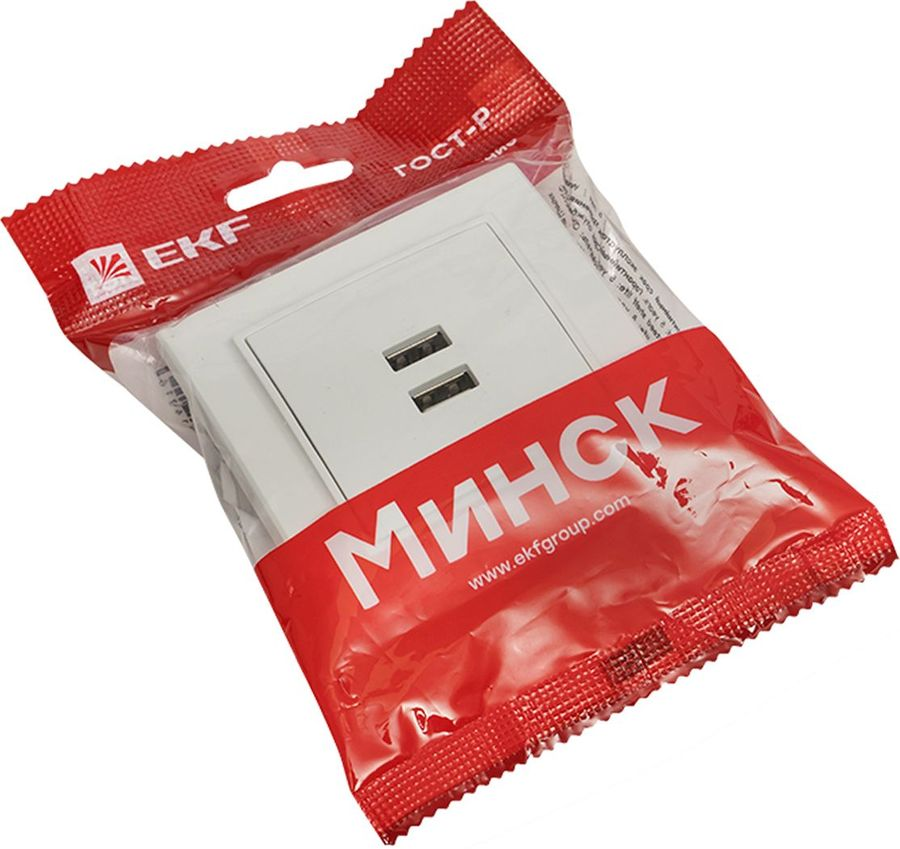 Розетка USB Type A 2 поста EKF Минск белый, предпросмотр
