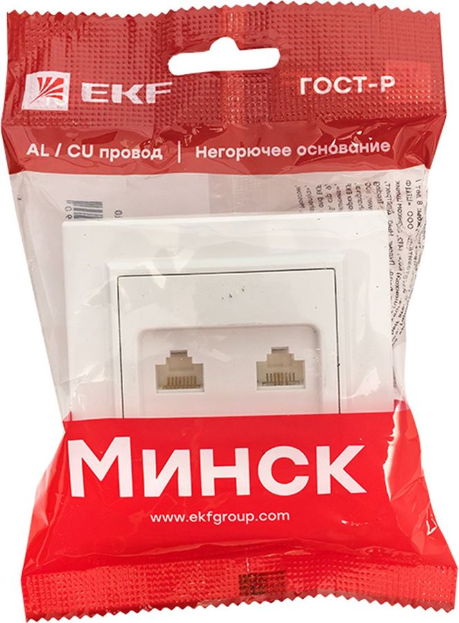 Розетка RJ-45,RJ-11 1 пост EKF Минск белый, предпросмотр