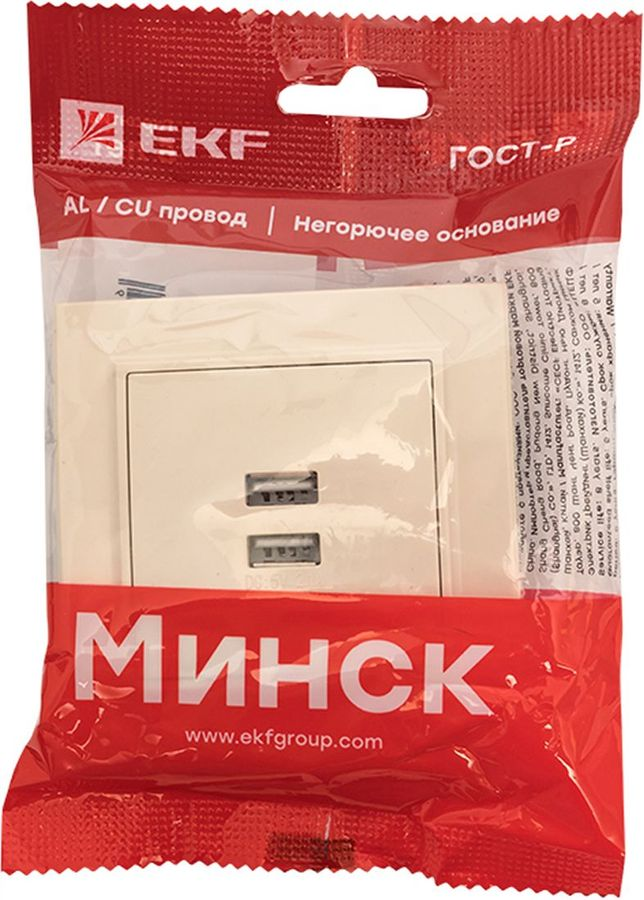Розетка USB Type A 2 поста EKF Минск бежевый, предпросмотр