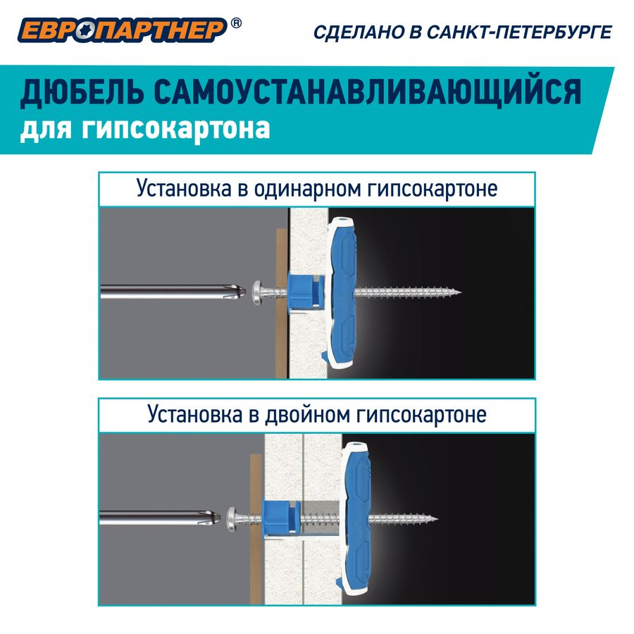 Дюбель для гипсокартона двухкомпонентный ЕВРОПАРТНЕР WIN PAK с шурупом 4x60 2 шт, предпросмотр