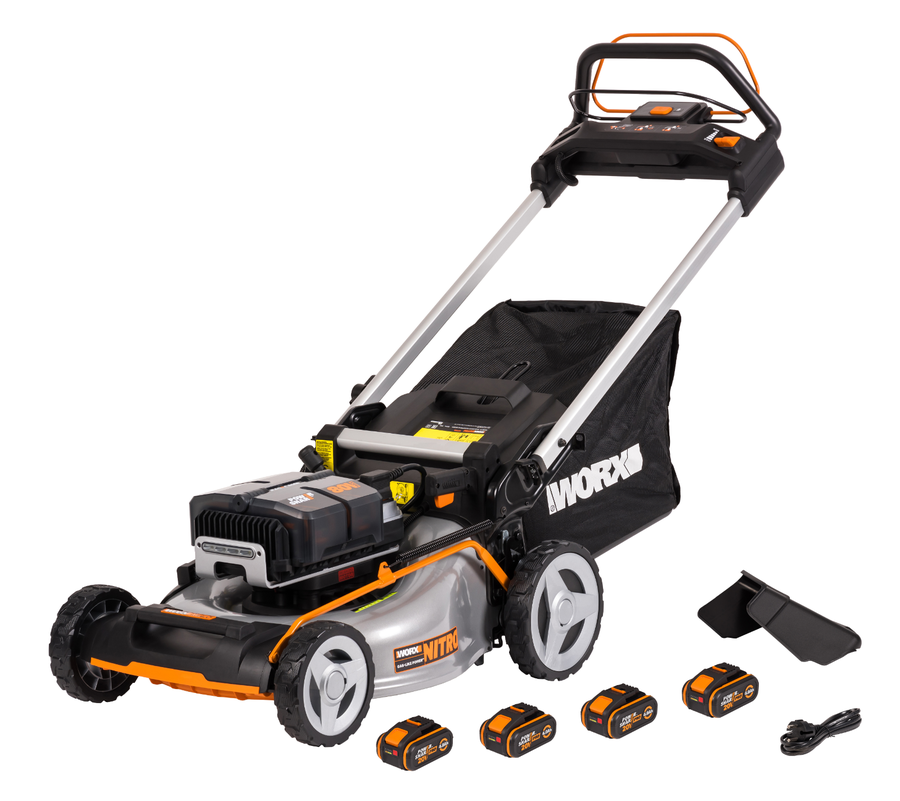 Газонокосилка аккумуляторная WORX самоходная 80В 4Ачх4 51см, с акб и з/у, wg761e, предпросмотр