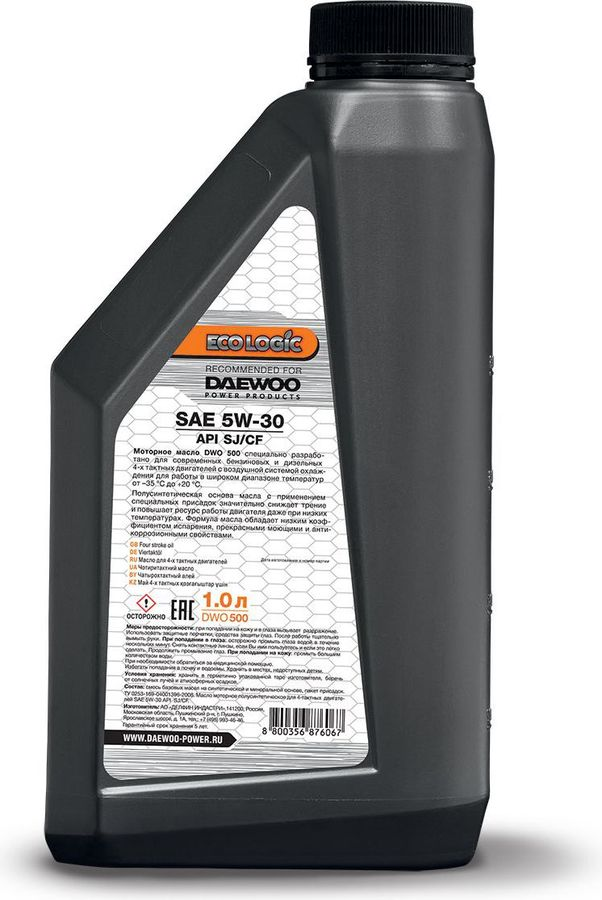 Масло для 4-х тактных двигателей зимнее Daewoo Ecologic Dwo 500 SAE 5W–30 полусинтетическое, 1л, превью