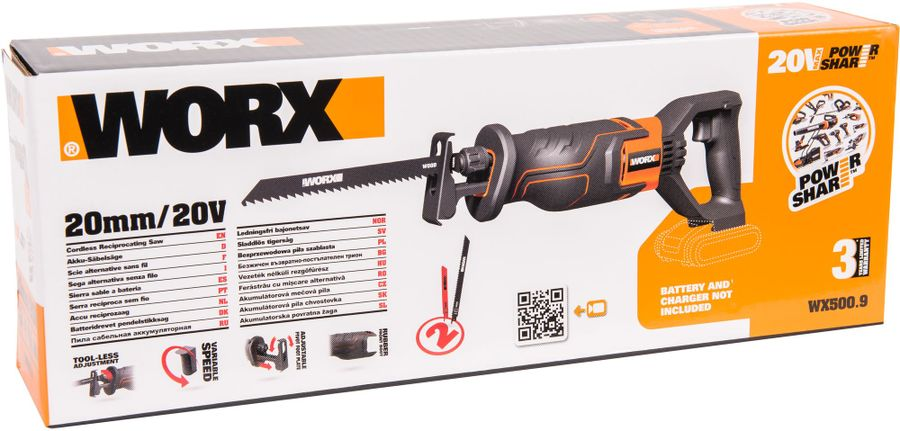Сабельная пила аккумуляторная Worx WX500.9, предпросмотр