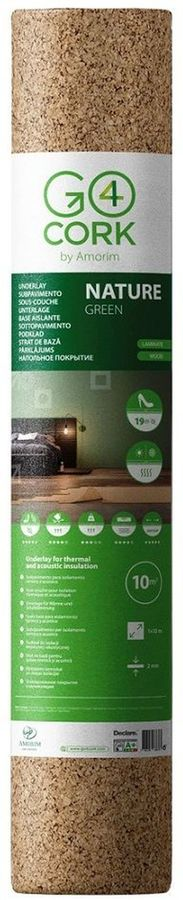 Подложка под напольные покрытия GO4CORK NATURE пробка 3 мм рулонная 10кв.м., превью