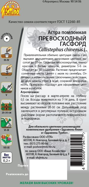 Семена Астра Превосходный Гасфорд 0,2г, предпросмотр