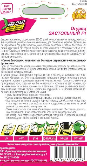 Семена ОГУРЕЦ ЗАСТОЛЬНЫЙ F1 БИО 0,25 ГР, превью