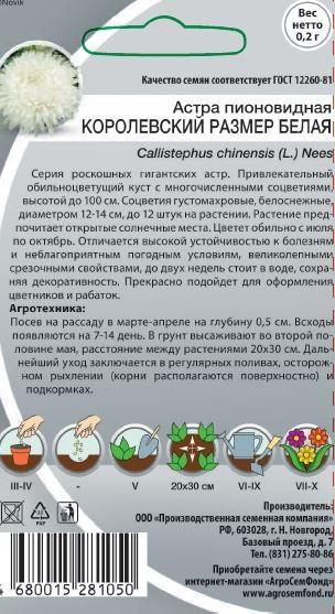 Семена Астра пионовидная  Королевский размер белая 0,2г, превью