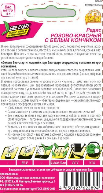 Семена РЕДИС РОЗОВО-КРАСНЫЙ БЕЛЫЙ БИО 3 ГР, предпросмотр